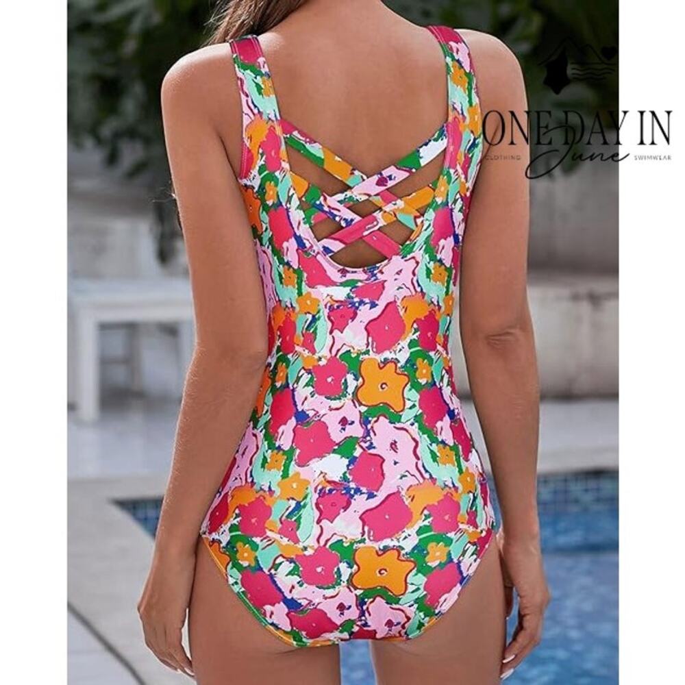 Aleumdr Floral Cage Back One Piece Swimsuit Size XL - Picture 2 of 6